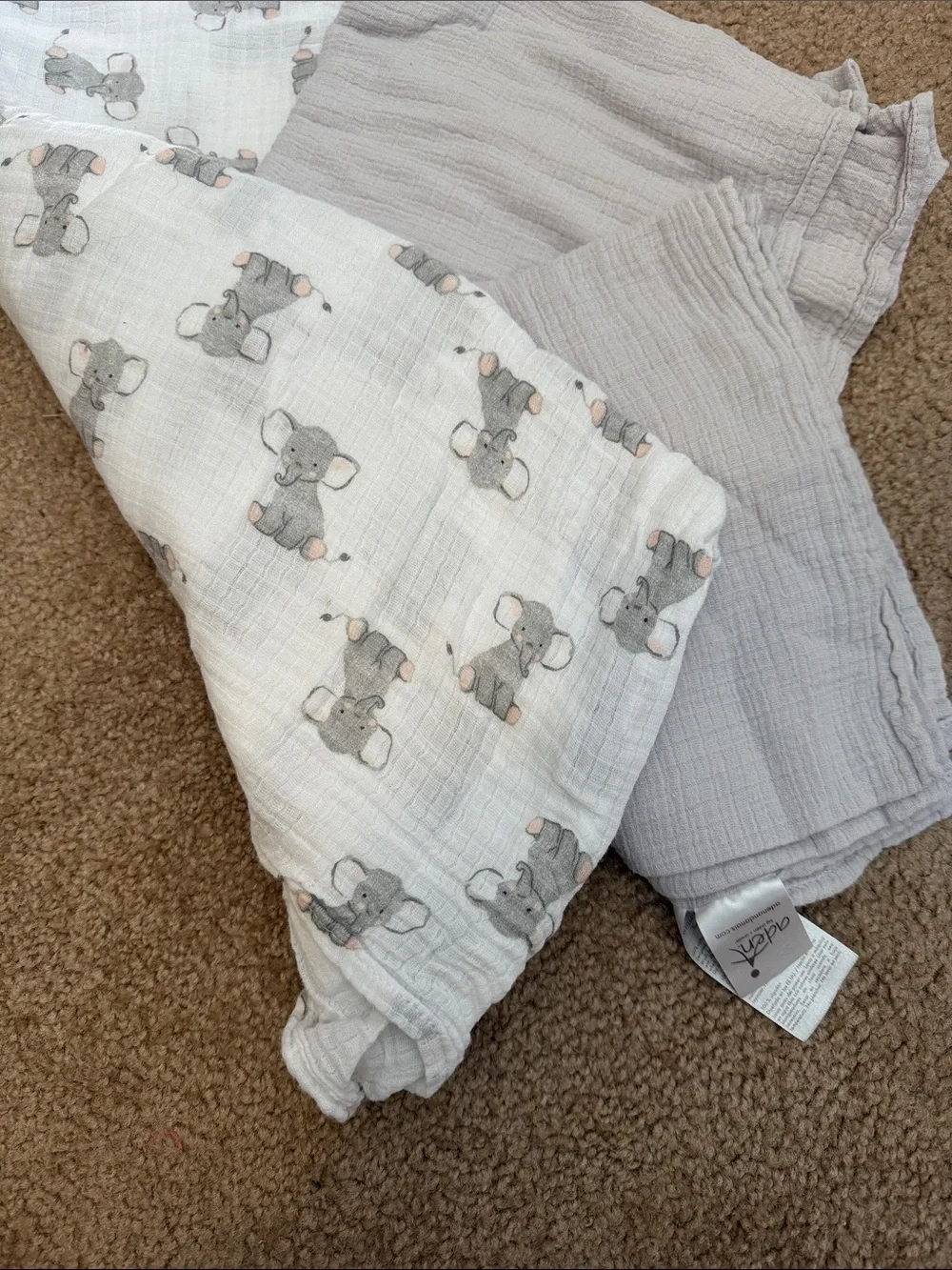 Lot of 2 Aden Gray & Elephant Muslin Baby Swaddle
